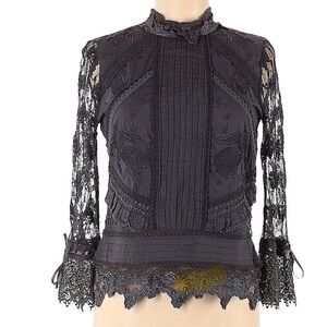 Whistles London grey lace and embroidered top blouse size US6 UK10
